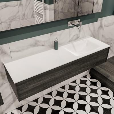 Mondiaz Lush Cloud badmeubel eiken Dark brown 150 cm 1 lade solid surface enkele spoelbak rechts zonder kraangat