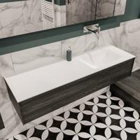Mondiaz Lush Cloud badmeubel eiken Dark brown 150 cm 1 lade solid surface enkele spoelbak rechts zonder kraangat - thumbnail