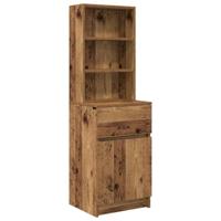 Nachtkastje 39x35x125 cm bewerkt hout oud houtkleurig - thumbnail