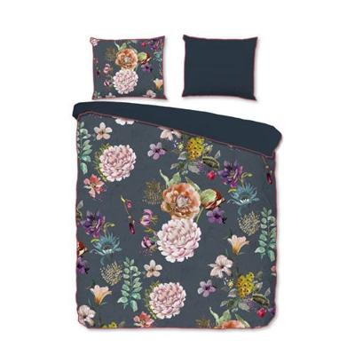 Descanso Dekbedovertrek "bloemen" - Antraciet - (200x200/220 cm) - Biologisch Katoen satijn