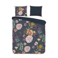 Descanso Dekbedovertrek "bloemen" - Antraciet - (200x200/220 cm) - Biologisch Katoen satijn - thumbnail