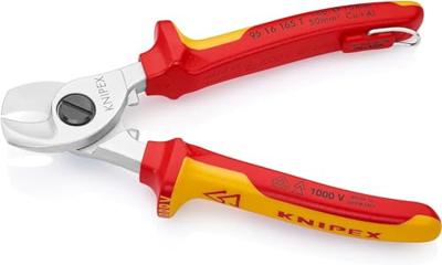 Knipex Kabelschaar | lengte 165 mm | hoofd verchroomd VDE met bevestigingsoog | meercomponenten mantels vorm 1 | 1 stuk - 95 16 165 T - 95 16 165 T