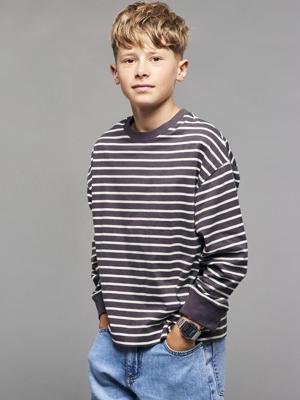 Gestreept T-shirt jongens JONEN antraciet Gestreept T-shirt jongens JONEN antraciet