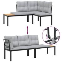 5-delige Loungeset met kussens gepoedercoat staal zwart - thumbnail