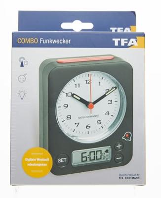 TFA Dostmann 60.1511.01 Wekker Zendergestuurd Zwart Fluorescerende Wijzers