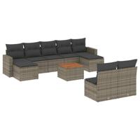 10-delige Loungeset met kussens poly rattan grijs - thumbnail