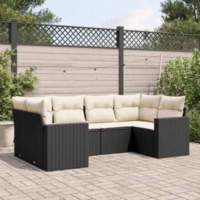 6-delige Loungeset met kussens poly rattan zwart - thumbnail