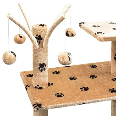 Kattenkrabpaal met sisal krabpalen 125 cm pootafdrukken beige - thumbnail