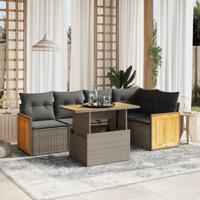 6-delige Loungeset met kussens poly rattan acacia grijs - thumbnail