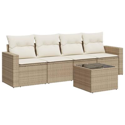 4-delige Loungeset met kussens poly rattan beige - thumbnail