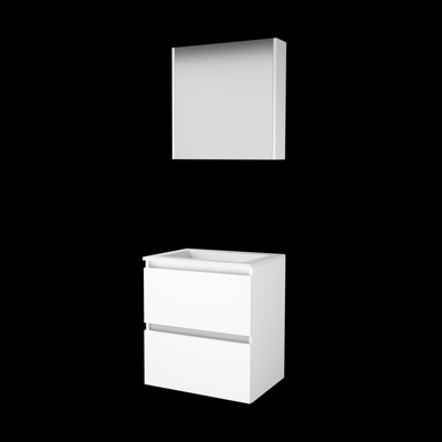 Basic-Line Comfort 46 Badkamermeubelset - 60 x 46 cm - Greeploos - 2 Lades - Acryl Wastafel - 1 Kraangat - Spiegelkast - Ice White