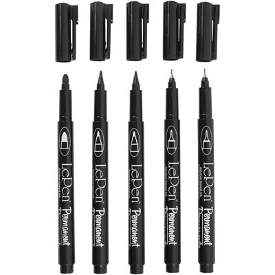 Permanente markers, lijndikte 2x0,6+2x0,8+1,3 mm, zwart, 5 stuk/ 1 doos Permanente markers, lijndikte 2x0,6+2x0,8+1,3 mm, zwart, 5 stuk/ 1 doos