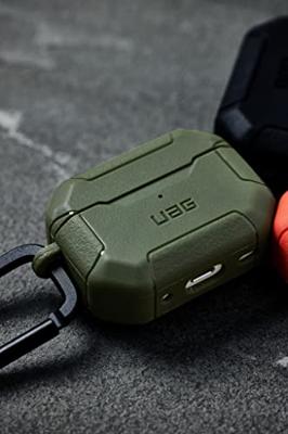 URBAN ARMOR GEAR Scout Case voor Apple AirPods Pro 2022 hoes [compatibel met draadloos opladen/status led zichtbaar, gestructureerde TPU, afneembare karabijnhaak] olijf