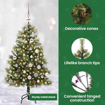 VidaXL Kunstmatige scharnier kerstboom met cones groen 150 cm