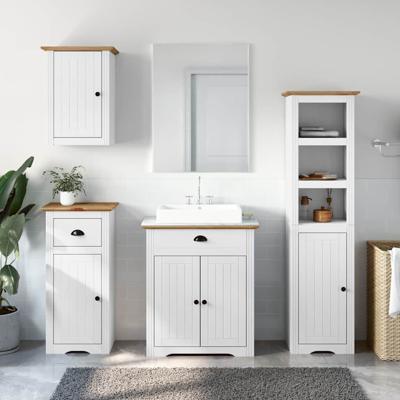 4-delige Badkamermeubelset BODO massief grenenhout wit en bruin