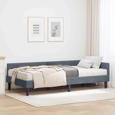 Hoekbedframe met Matras Anders 2 pcs Grijs Fluweel