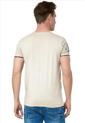RustyNeal - T-shirt Heren - Knoopsluiting - Camel - Ronde Hals