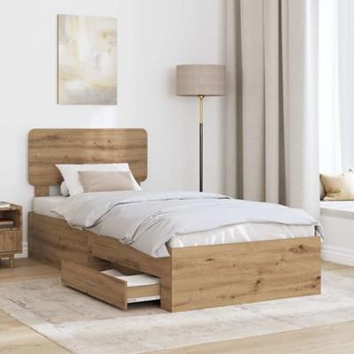 Bedframe met hoofdeinde Artisan Eiken 90 x 190 cm Bewerkt hout