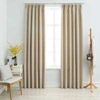 VidaXL Gordijnen verduisterend met haken 2 st 140x225 cm beige - thumbnail