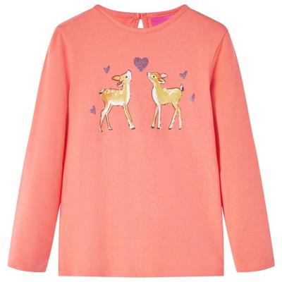 Kindershirt met lange mouwen hertenprint 128 koraalkleurig