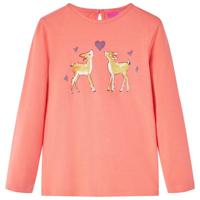 Kindershirt met lange mouwen hertenprint 128 koraalkleurig - thumbnail