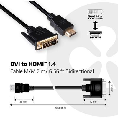 CLUB3D DVI to HDMI 1.4 Cable M/M 2 meter Bidirectional