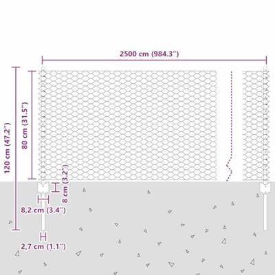 VidaXL Hek met paal zilver 0,8 x 25 m staal