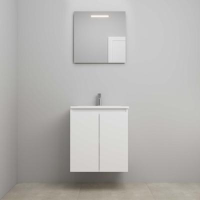 On-Line Badkamermeubelset - 60 cm - Bouwpakket - Greeploos 2 Deuren - Acryl Wastafel - 1 Kraangat - Spiegel met LED-Verlichting - Hoogglans Wit