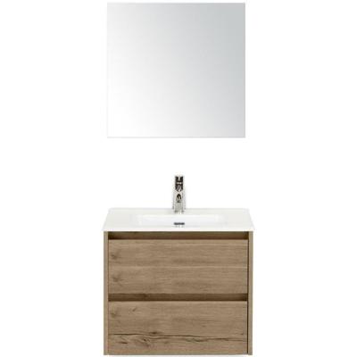 Dante Badmeubelset 60 cm - Natuur Eiken - Keramische Wastafel Wit Cover met Spiegel