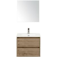 Dante Badmeubelset 60 cm - Natuur Eiken - Keramische Wastafel Wit Cover met Spiegel - thumbnail