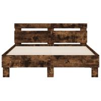 Bedframe met hoofdeinde bewerkt hout gerookt eiken 120x190 cm - thumbnail
