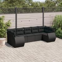 7-delige Loungeset met kussens poly rattan zwart - thumbnail