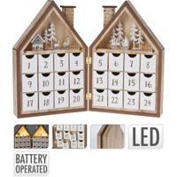 Houten LED Huis Adventskalender Bruin/Wit - thumbnail