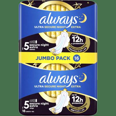 Always Always Ultra secure Night Maandverband met extra vleugels - 16 stuks