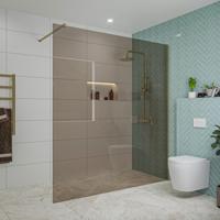 Fortifura Galeria inloopdouche - 180x200cm - rookglas - wandarm - Geborsteld Messing PVD (Goud) SW797943/SW797910 - thumbnail