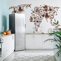 Fotobehang - Koffie Kaart van de Wereld, Wereldkaart, 11 maten, premium print, incl behanglijm - thumbnail