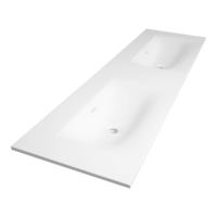Brauer Glacier Wastafel - 160 cm - met 2 Spoelbakken en 0 Kraangaten - Fine Stone Mat Wit - thumbnail