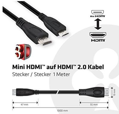 club3D CAC-1350 HDMI-kabel HDMI Aansluitkabel HDMI-mini-C-stekker, HDMI-A-stekker 1.00 m Zwart 4K UHD