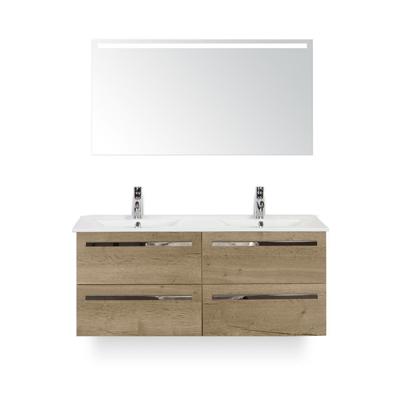 Seville Badmeubelset 120 cm - 4 laden Natuur Eiken - Wastafel Enjoy Dubbel - met Sence Spiegel