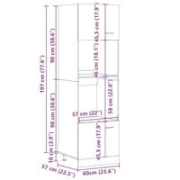Magnetronkast Lyon 60x57x207 cm bewerkt hout oud houtkleurig - thumbnail