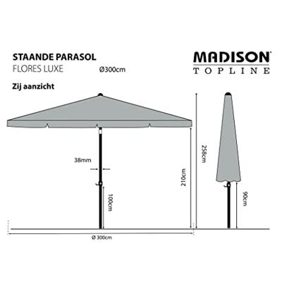 Madison stokparasol Flores luxe ecru 300 cm.