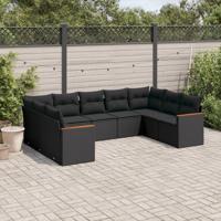 9-delige Loungeset met kussens poly rattan zwart - thumbnail