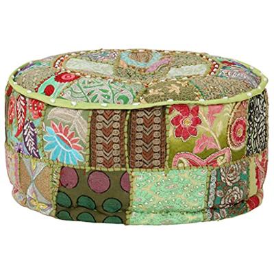 VidaXL Poef patchwork rond handgemaakt 40x20 cm katoen groen VidaXL Poef patchwork rond handgemaakt 40x20 cm katoen groen