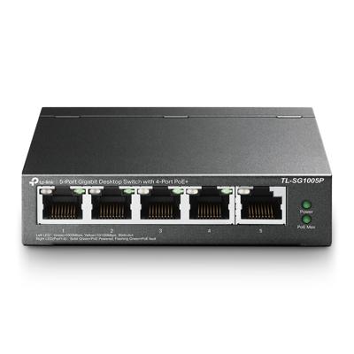 TP-Link 5-Port Gigabit Desktop PoE Switch with 4-Port PoE+, 65 W for all PoE ports, Metal Casing, Plug and Play, Ideal for IP Surveillance and Access Point(TL-SG1005P) TP-Link 5-Port Gigabit Desktop PoE Switch with 4-Port PoE+, 65 W for all PoE ports, Metal Casing, Plug and Play, Ideal for IP Surveillance and Access Point(TL-SG1005P)
