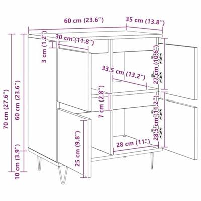 Dressoir met opslag met de deur Zwart 60 x 35 x 70 cm Bewerkt hout Dressoir met opslag met de deur Zwart 60 x 35 x 70 cm Bewerkt hout