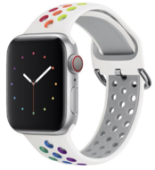 Siliconen sportband met gesp - Wit + Multicolor - Geschikt voor Apple Watch 44mm / 45mm / 46mm / 49mm - thumbnail