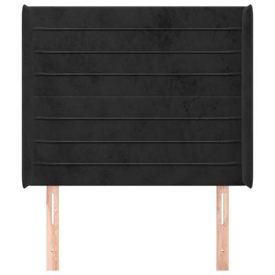 Hoofdbord met randen 93x16x118/128 cm fluweel zwart - thumbnail