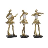 Decoratieve figuren DKD Home Decor Muziek 20 x 12 x 41,5 cm Ballerina Gouden Romantiek (3 Stuks) - thumbnail