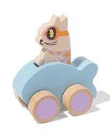 HEMA Auto met superheld kat 10x12x6.5cm hout - thumbnail