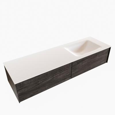 Badkamermeubel BWS Madrid Dark Brown 150x45x30 cm Mat Witte Solid Surface Wastafel Rechts (2 lades, 1 kraangat) Badkamermeubel BWS Madrid Dark Brown 150x45x30 cm Mat Witte Solid Surface Wastafel Rechts (2 lades, 1 kraangat)